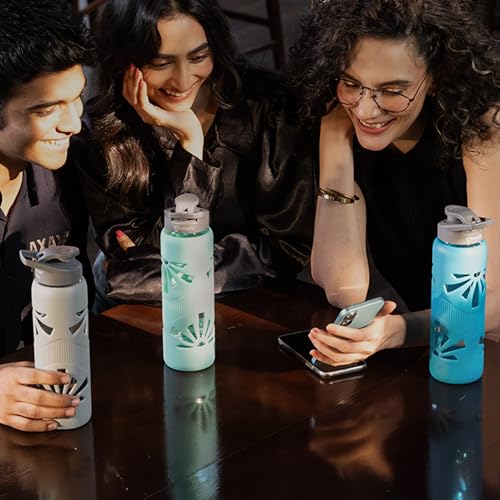 GLASAFE Glass Water Bottle w/t Protective Silicone Cover | Break - Resistant Design |Water Bottle for Office/Gym/College|Leak-Proof Cap|100% Borosilicate Glass|750ml, Pack of 3,Tint Hues - Image 4