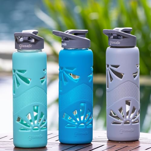 GLASAFE Glass Water Bottle w/t Protective Silicone Cover | Break - Resistant Design |Water Bottle for Office/Gym/College|Leak-Proof Cap|100% Borosilicate Glass|750ml, Pack of 3,Tint Hues - Image 5