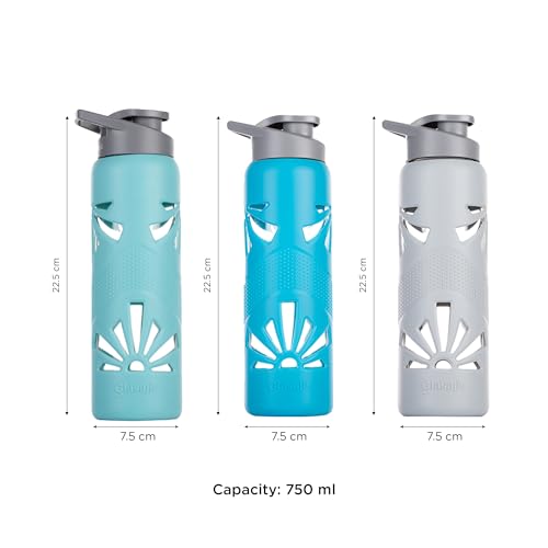 GLASAFE Glass Water Bottle w/t Protective Silicone Cover | Break - Resistant Design |Water Bottle for Office/Gym/College|Leak-Proof Cap|100% Borosilicate Glass|750ml, Pack of 3,Tint Hues - Image 3