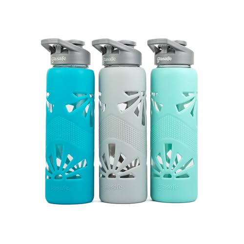 GLASAFE Glass Water Bottle w/t Protective Silicone Cover | Break - Resistant Design |Water Bottle for Office/Gym/College|Leak-Proof Cap|100% Borosilicate Glass|750ml, Pack of 3,Tint Hues - Image 1