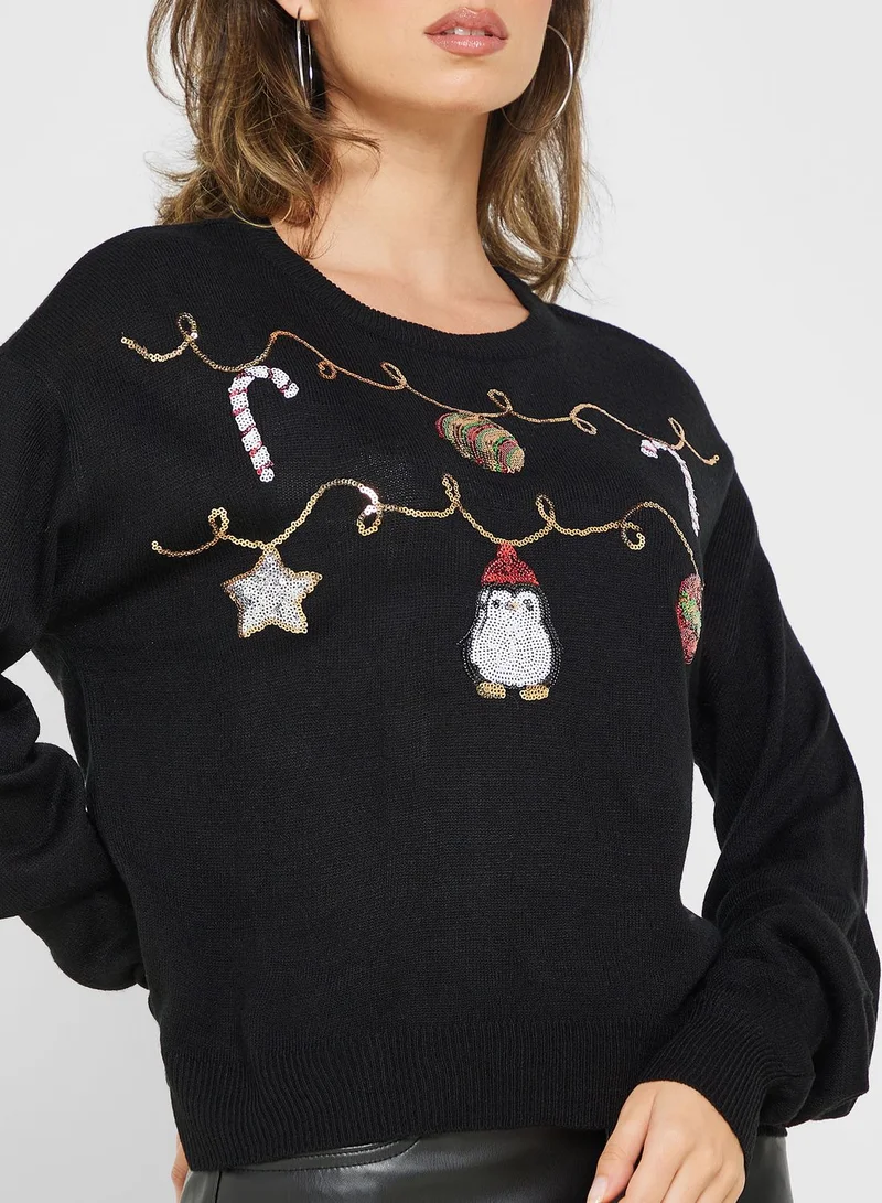 VERO MODA Round Neck Christmas Print Sweater