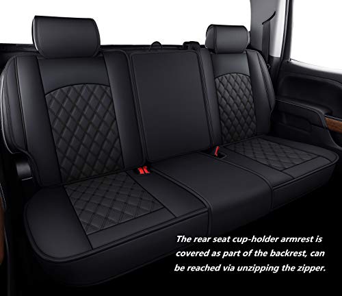Aierxuan Seat Covers for Truck Chevy Chevrolet Silverado GMC Sierra Pickup 2007-2025 1500 2500HD 3500HD Trail Boss Z71 Crew Double Extended Cab Waterproof Leather Protectors (Full Set, Black) - Image 3