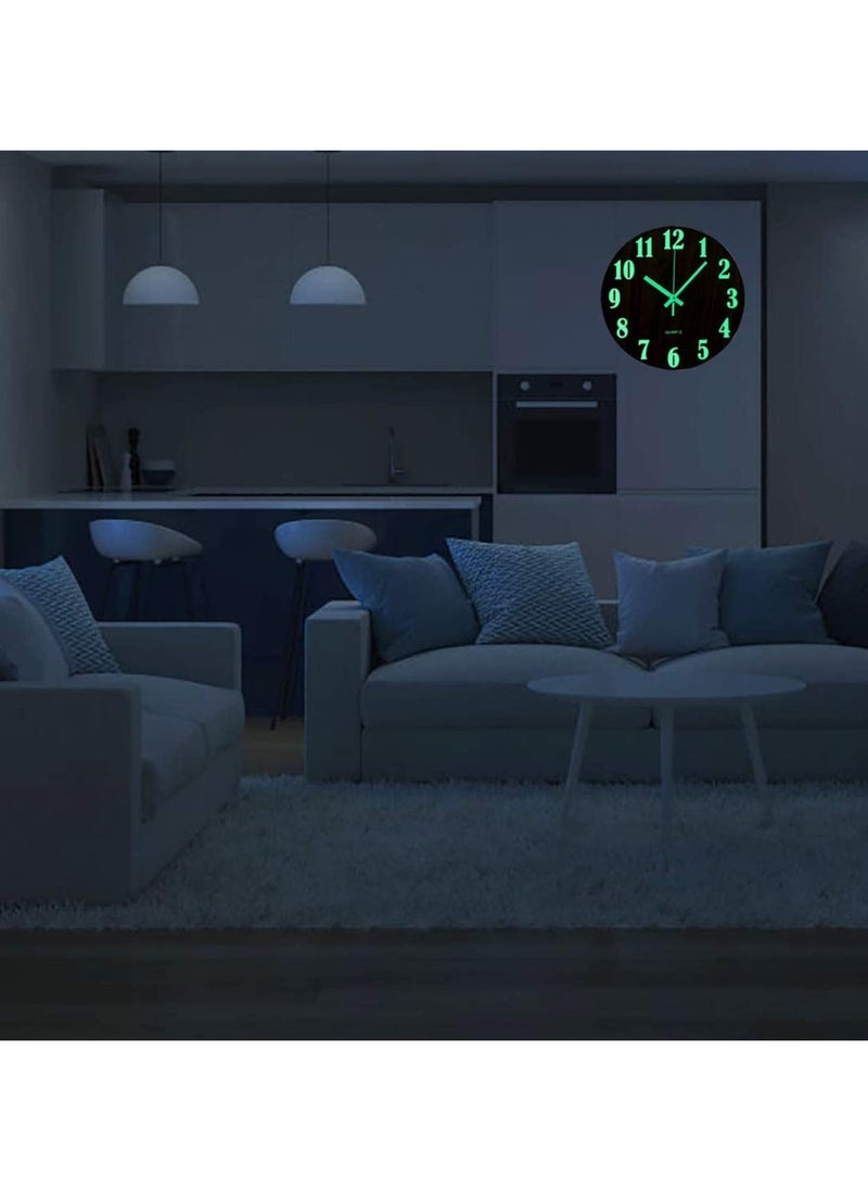 QUARTZ ساعة حائط مضيئة، 12 بوصة تصميم خشبي صامت وأضواء ليلية ساعة حائط مستديرة، ساعات حائط دائرية صامتة غير موقوتة تعمل بالبطارية، سهلة القراءة، لغرفة المعيشة والمكتب المنزلي  - Image 2