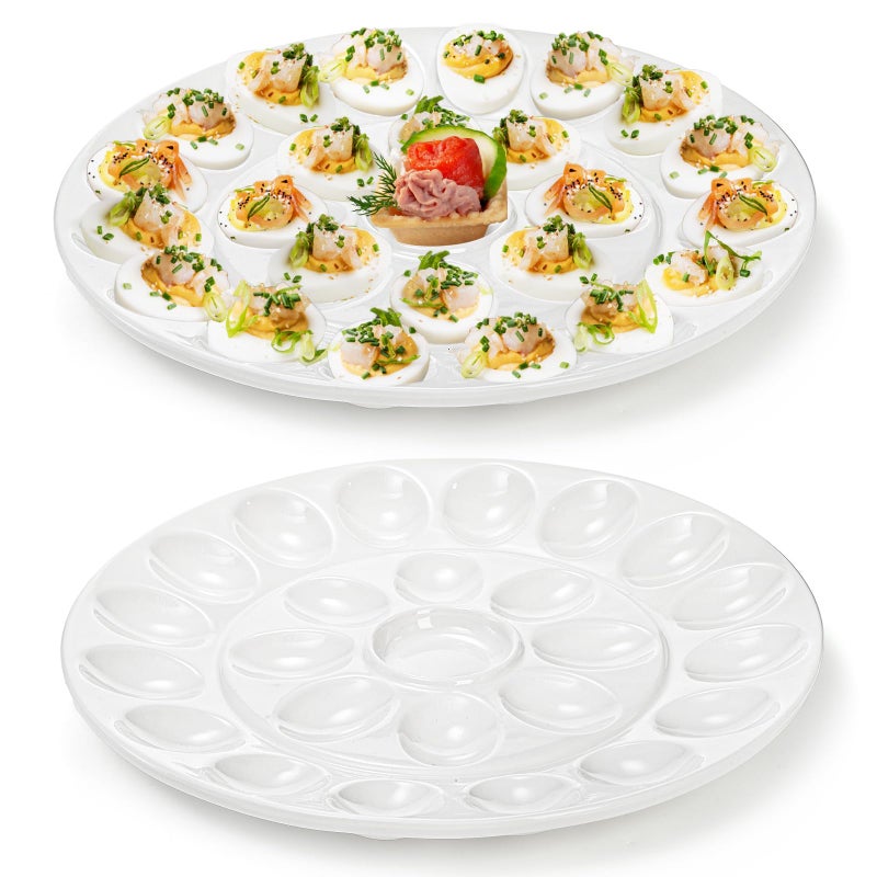 Foraineam Foraineam 2 Pack 126 Inches Porcelain Deviled Egg TrayPlatter White Egg Dish with 25 Compartments 