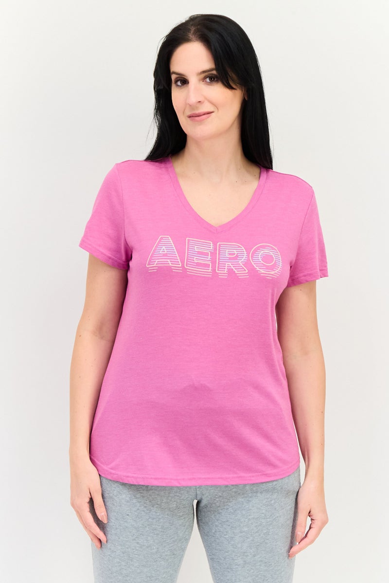 Aeropostale تي شيرت تدريب قصير الأكمام للنساء، بنفسجي - Image 1