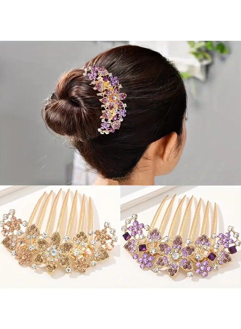 Rozino 2 PCS Flower Decor Rhinestone Hair Comb Crystal Hair Side Comb Non-slip Hair Ornament Hair Accessories - Image 1