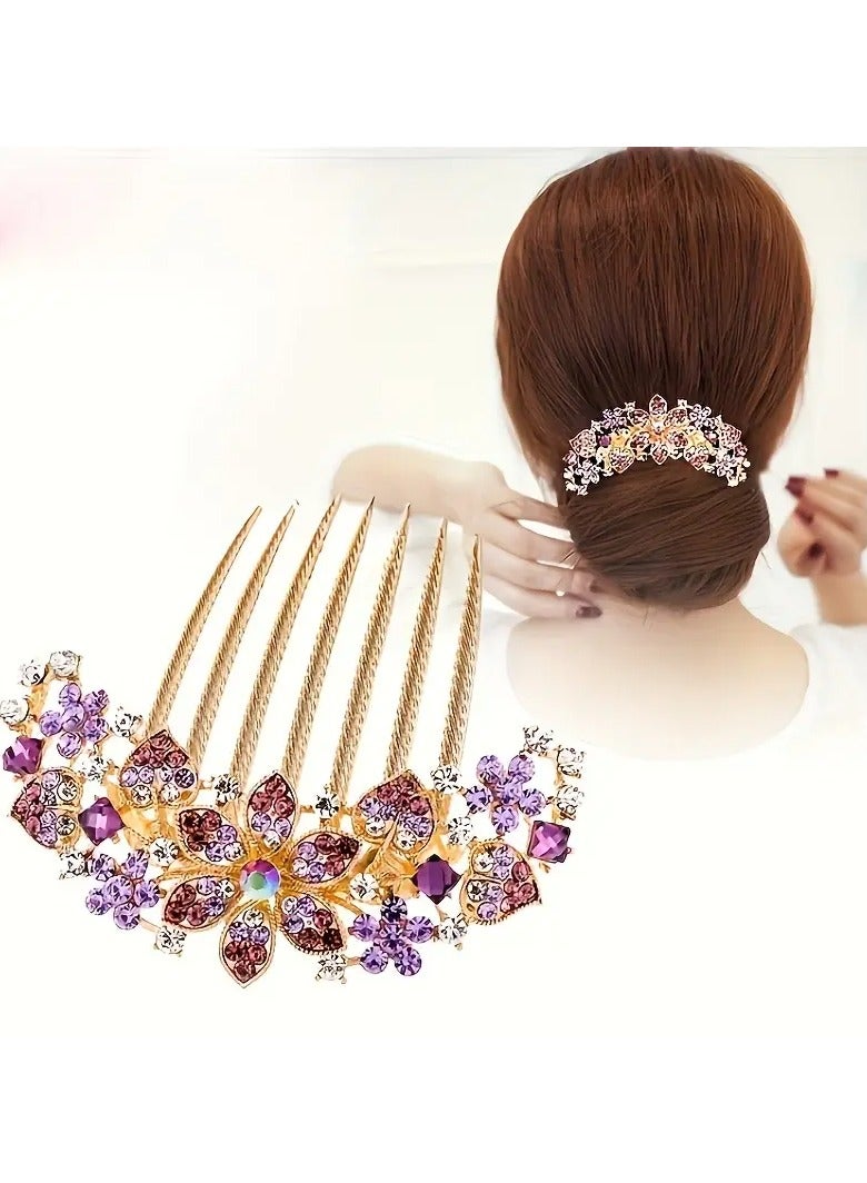 Rozino 2 PCS Flower Decor Rhinestone Hair Comb Crystal Hair Side Comb Non-slip Hair Ornament Hair Accessories - Image 4