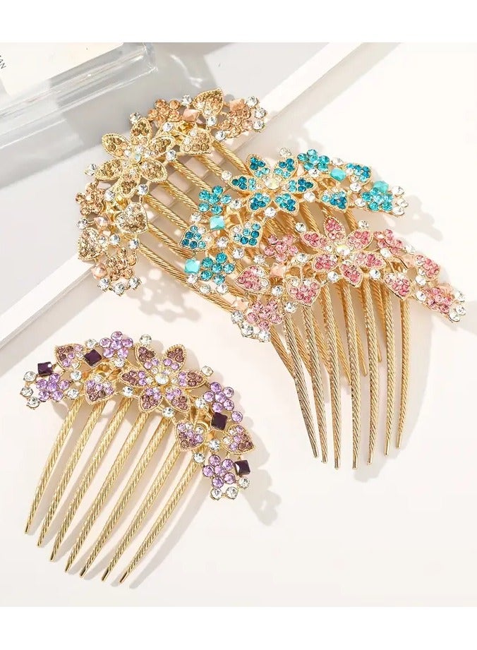 Rozino 2 PCS Flower Decor Rhinestone Hair Comb Crystal Hair Side Comb Non-slip Hair Ornament Hair Accessories - Image 3