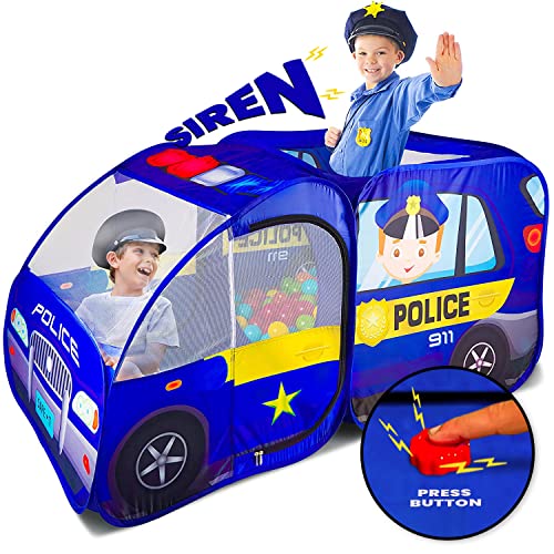 Kiddzery Police Car Pop Up Play Tent with Sound Button for Kids Toddlers Boys Girls Indoors  Outdoors  Playhouse for Interactive Fun  Foldable Quick Setup Pretend Play Toys  Gift - Image 1