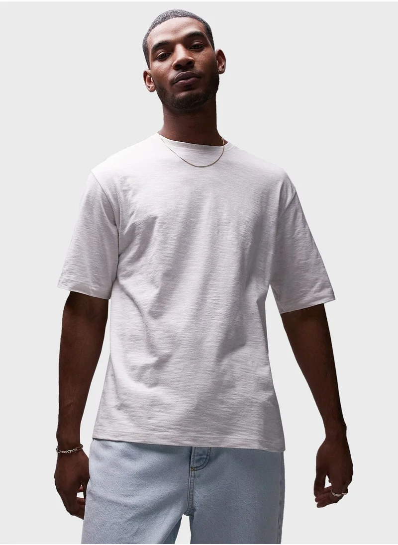TOPMAN Oversized Fit Linen Crew Neck T-Shirt