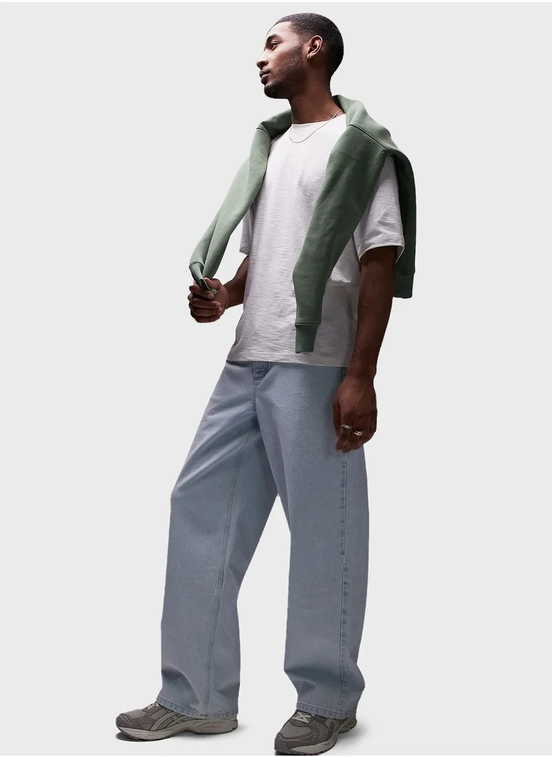 TOPMAN Oversized Fit Linen Crew Neck T-Shirt