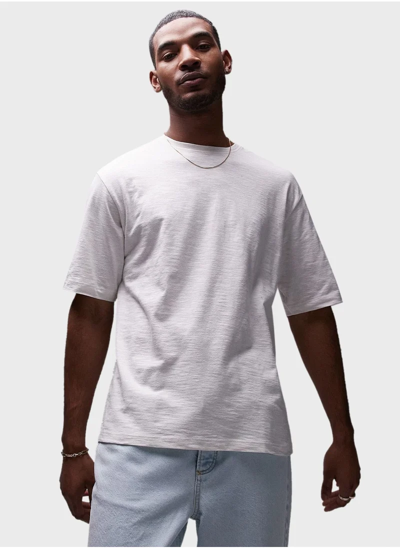 TOPMAN Oversized Fit Linen Crew Neck T-Shirt