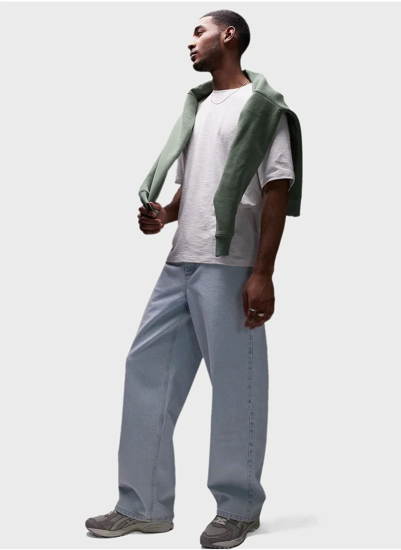 TOPMAN Oversized Fit Linen Crew Neck T-Shirt