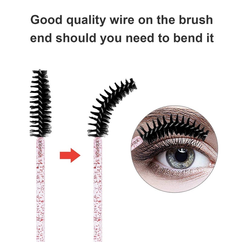 CHEFBEE 100PCS Disposable Eyelash Brush, Mascara Wands Makeup Brushes Applicators Kits for Eyelash Extensions and Eyebrow with Container (Pink Black) - Image 2