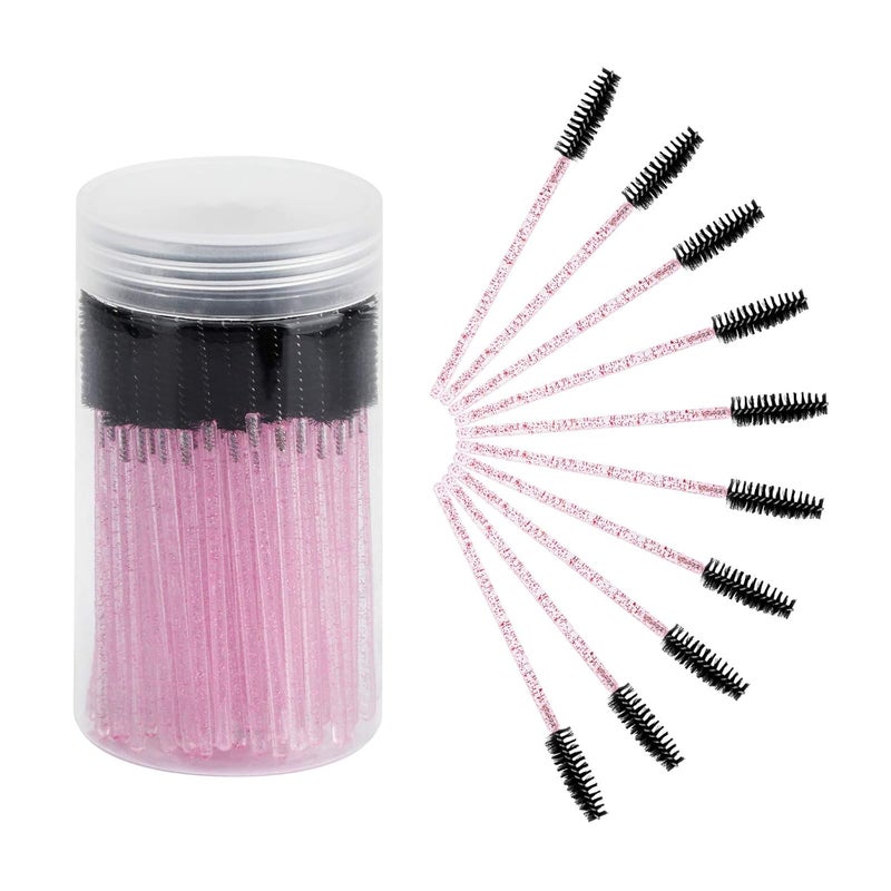 CHEFBEE 100PCS Disposable Eyelash Brush, Mascara Wands Makeup Brushes Applicators Kits for Eyelash Extensions and Eyebrow with Container (Pink Black) - Image 1