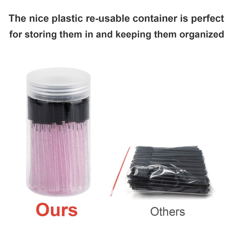 CHEFBEE 100PCS Disposable Eyelash Brush, Mascara Wands Makeup Brushes Applicators Kits for Eyelash Extensions and Eyebrow with Container (Pink Black) - Image 4
