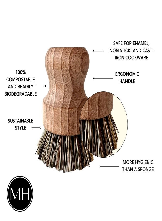 Murchison-Hume Compostable Pot Scrubber with Ergonomic Handle and Ultra-Strong Mexican Palm Bristles, No Plastic, All-Natural Materials for Cleaning Pots & Pans 3.35 inches - Image 2