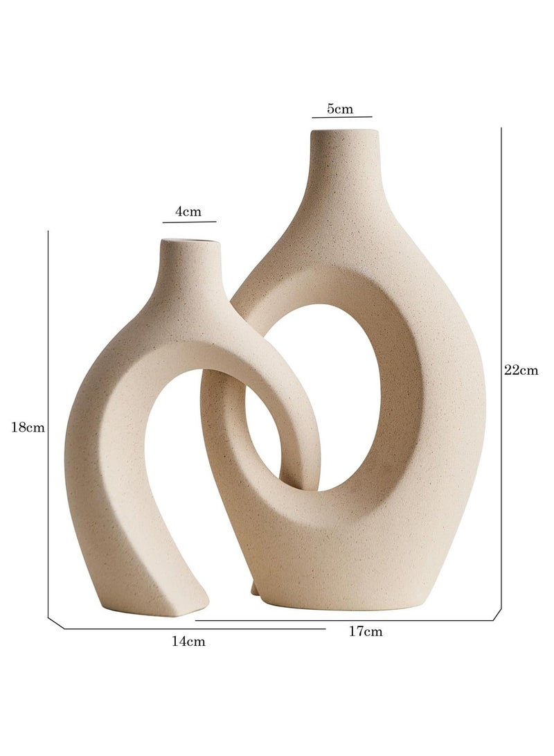 لينجوي مجموعة من مزهريتين خزفيتين على شكل دونات، مزهرية زهور لديكور المنزل العصري - Image 3