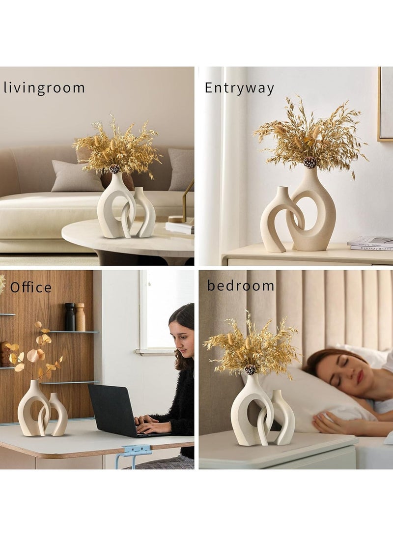 لينجوي مجموعة من مزهريتين خزفيتين على شكل دونات، مزهرية زهور لديكور المنزل العصري - Image 5