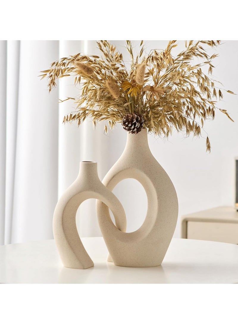 لينجوي مجموعة من مزهريتين خزفيتين على شكل دونات، مزهرية زهور لديكور المنزل العصري - Image 4