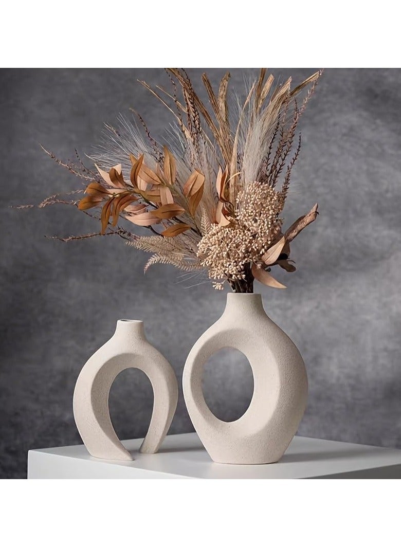 لينجوي مجموعة من مزهريتين خزفيتين على شكل دونات، مزهرية زهور لديكور المنزل العصري - Image 2