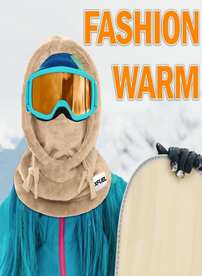 XFUEL Balaclava Ski Mask, Winter Thermal Hood Neck Warmer, Plush Lined, Windproof, Malt Color, One size - Image 2