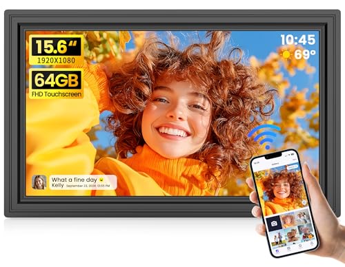 FANGOR 64GB 15.6" Large Digital Picture Frame, Uhale WiFi Electronic Photo Frames with 1920 x 1080 FHD IPS Touch Screen, Support Auto-Rotate Wall Mounted SD&USB Card, Share Photos/Videos from Phone Instantly - Image 1