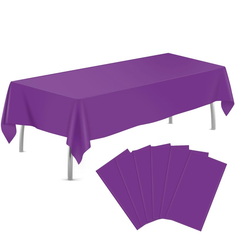 tujol Purple 6 Pack Plastic Table Cloth 54 x 108 Disposable Tablecloths Rectangle Table Cover Plastic Tablecloths for Parties