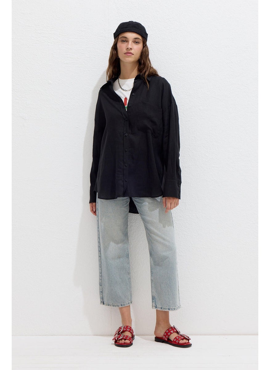 Fine Linen Oversize Shirt Black - pzsku/ZC3CB07B35C96A446B6FCZ/45/_/1728060756/7682cb05-2a7a-4c24-acc6-6cf63efb03a0