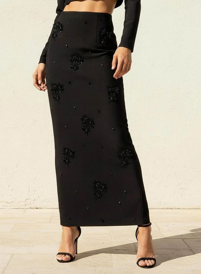 ايكونيك Iconic Maxi Length Pencil Skirt with Embellishments