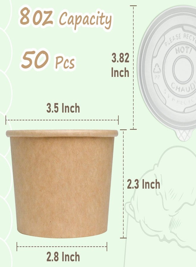 ESSENTIAL Paper Ice Cream Cups with Lids, 50pcs 8oz Disposable Dessert Bowls with Lids for Hot or Cold Food, Paper Snack Containers for Sundae, Frozen Yogurt, Soup (Brown) - Image 2