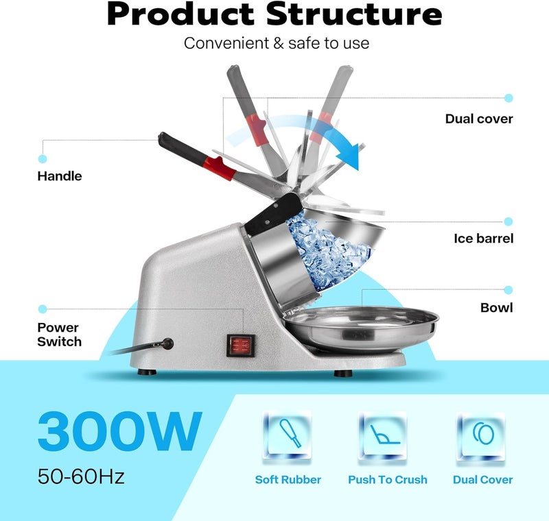 Darkness DARKNESS Gola Making Machine Electric Ice Crusher Machine and Ice Scoop with Dual Blades Snow Cone Maker Stainless Steel Shaved Ice Machine Ice Crushers Use in Homes Cafes Hotel Restaurants  - Image 3