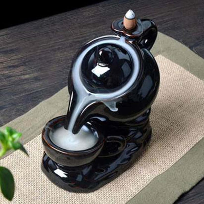 ascension Resin Tea Kettle and Cup Design Burner Smoke Backflow Holder Decorative Showpiece with 10 Scented Incenses Black - Image 4