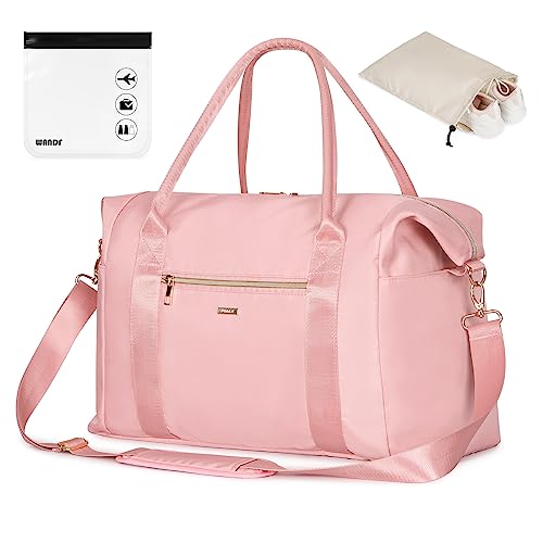 WANDF For Spirit Airlines Personal Item Bag 18x14x8 Travel Duffel bag with TSA Approved Quart Size Bag & Shoe Bags Weekender Overnight Carry-on Luggage for Women (Pink） - Image 1