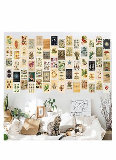 Vintage Wall Collage Kit Aesthetic Pictures, 70PCS Posters for Room Aesthetic, Cute Dorm Photo Wall Decor for Teen Girls, Botanical Wall Art, Printed Wall Sticker Decorative Aesthetics Warm Beige Card