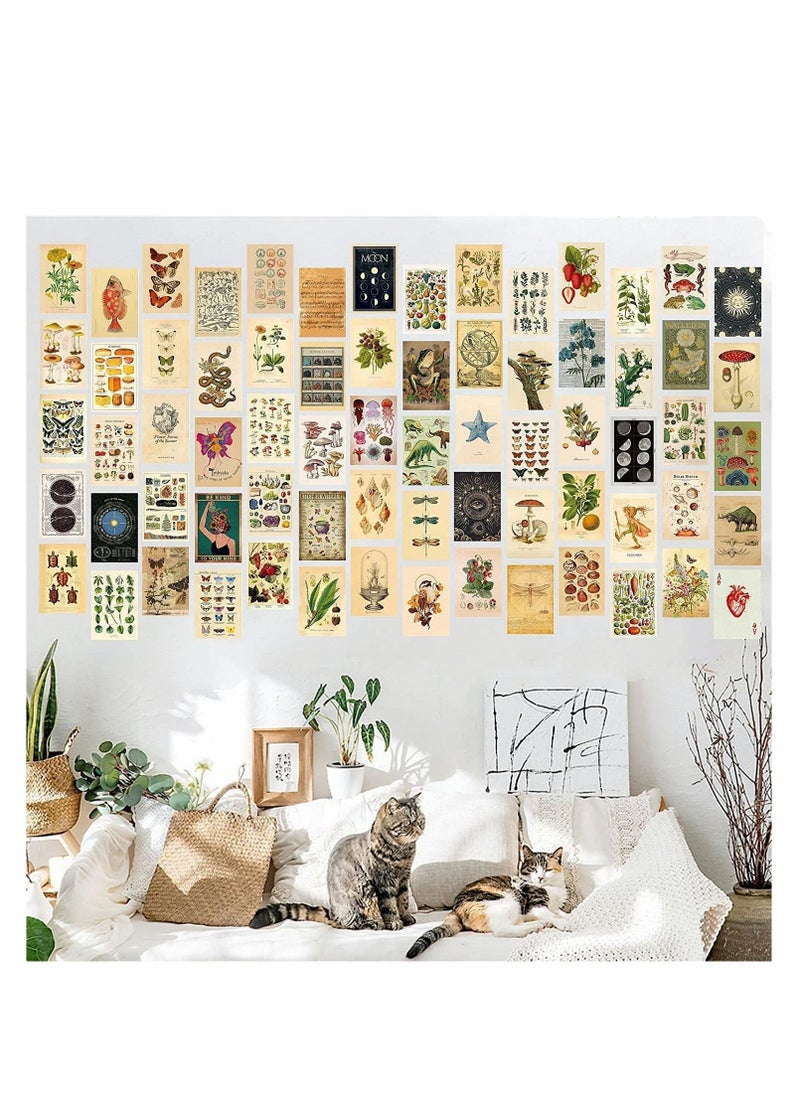 KASTWAVE - Vintage Wall Collage Kit Aesthetic Pictures, 70PCS Posters for Room Aesthetic, Cute Dorm Photo Wall Decor for Teen Girls, Botanical Wall Art, Printed Wall Sticker Decorative Aesthetics Warm Beige Card - Image 1