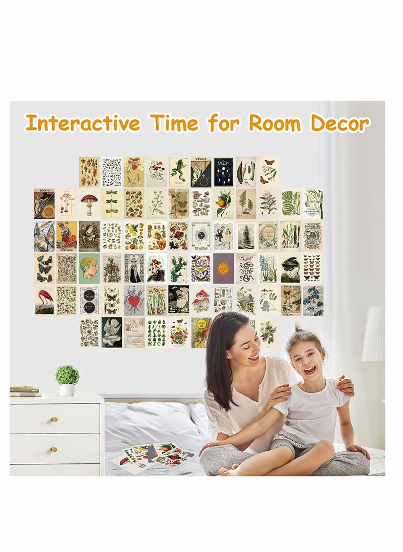 KASTWAVE - Vintage Wall Collage Kit Aesthetic Pictures, 70PCS Posters for Room Aesthetic, Cute Dorm Photo Wall Decor for Teen Girls, Botanical Wall Art, Printed Wall Sticker Decorative Aesthetics Warm Beige Card - Image 1