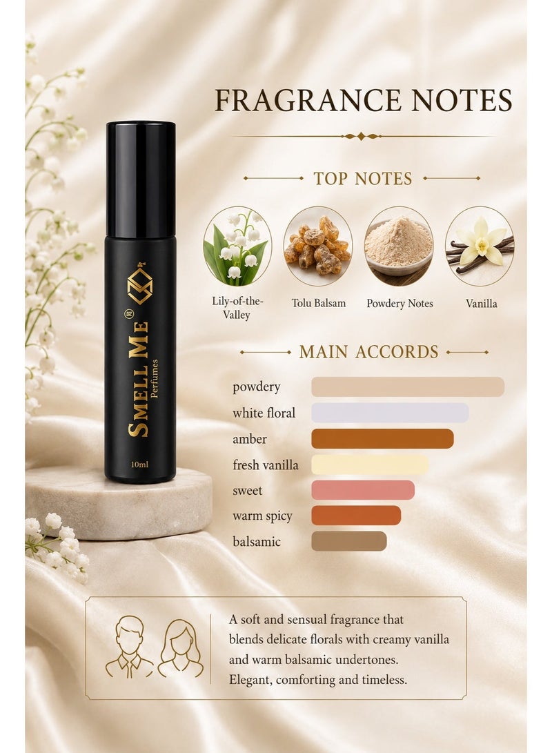 Smell Me Silk Musk Perfume Oil P01 10ml | Premium Long-Lasting Powdery Floral Fragrance with Lily of the Valley, Vanilla & Tolu Balsam | Alcohol-Free Concentrated Attar Roll-On for Women & Men - Image 2