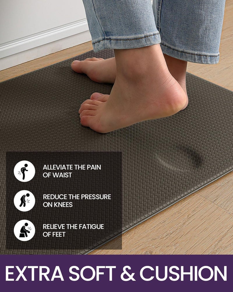 DEXI Kitchen Floor Mats Cushioned Anti Fatigue,17x29+17x59, Standing Runner Rug Waterproof, Comfort Memory Foam Padded for Front Sink Laundry Set of 2, Brown - Image 3