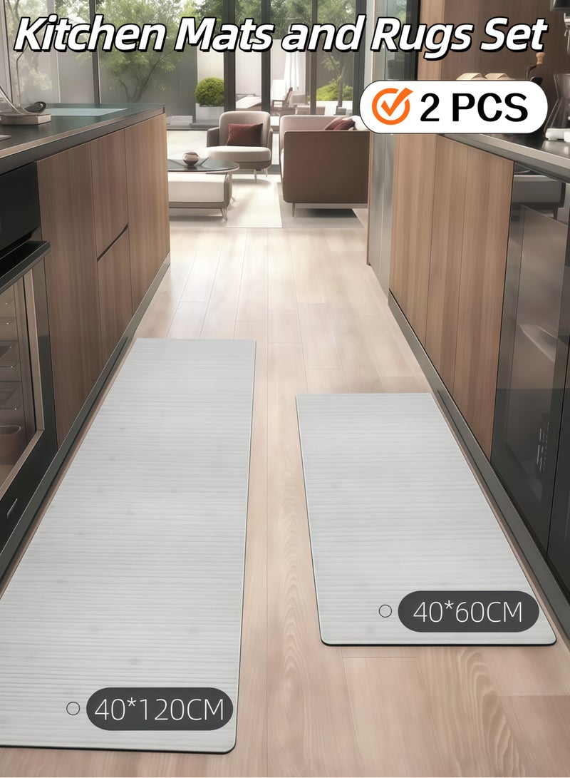XiuWoo 2 PCS Kitchen Mats and Rugs Set, Non Slip Heavy Duty Standing Mat, Quick Dry Diatom Mud Floor Mat, Cushion Floor Carpet, Waterproof, Oil Resistant and Anti-Fatigue Standing Mat for Kitchen, Floor, Office, Sink, Laundry (40*60cm+40*120cm) - Image 1