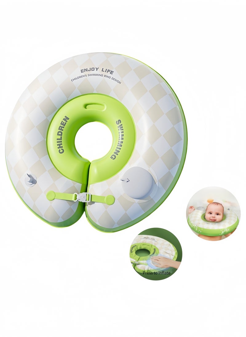 ENJOY LIFE Suitable for 0-8 months old baby neck swimming ring, no need for air pump, push-type inflatable swimming ring green  - Image 1