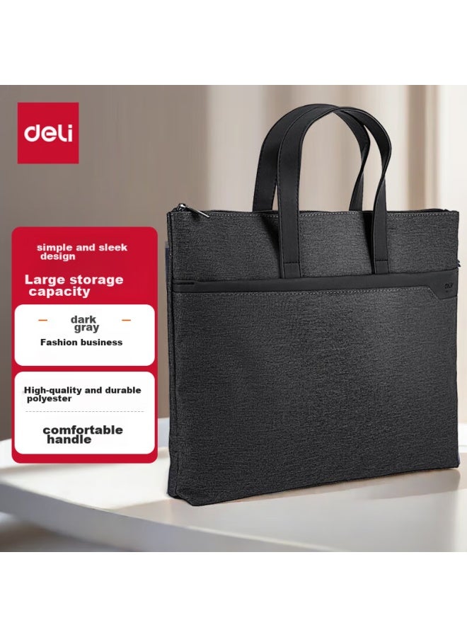 Deli Handbag/conference Bag/business Bag/doent Bag, Business Zipper Bag Briefcase, Portable, Fashionable And Simple, Dark Gray - Image 1