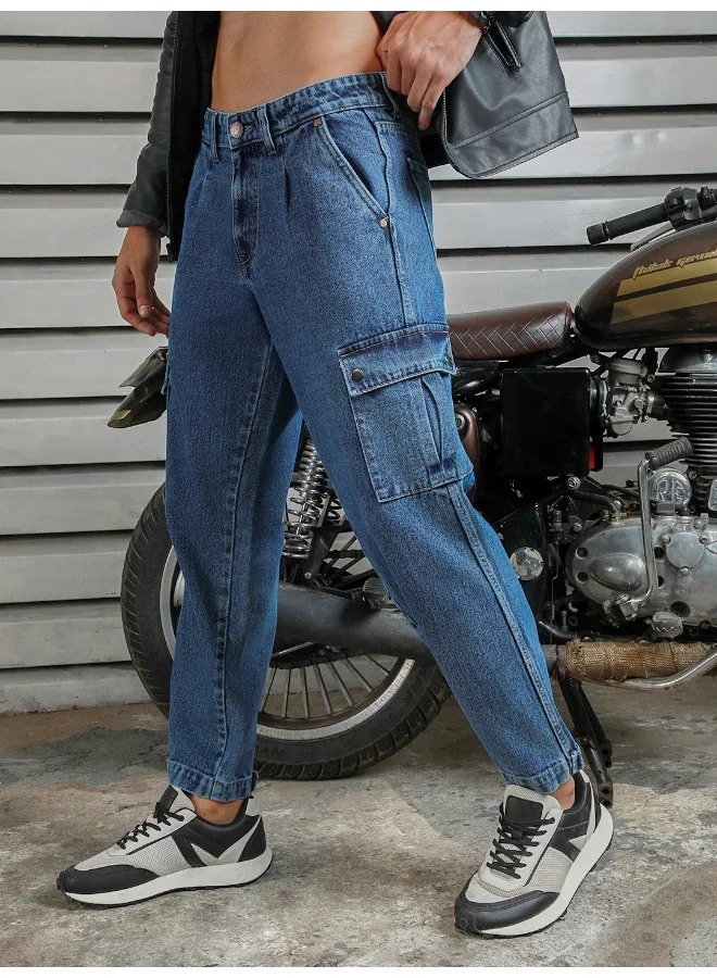HIGH STAR Men's Indigo Relaxed Tapered Jeans - Comfortable and Fashionable Denim