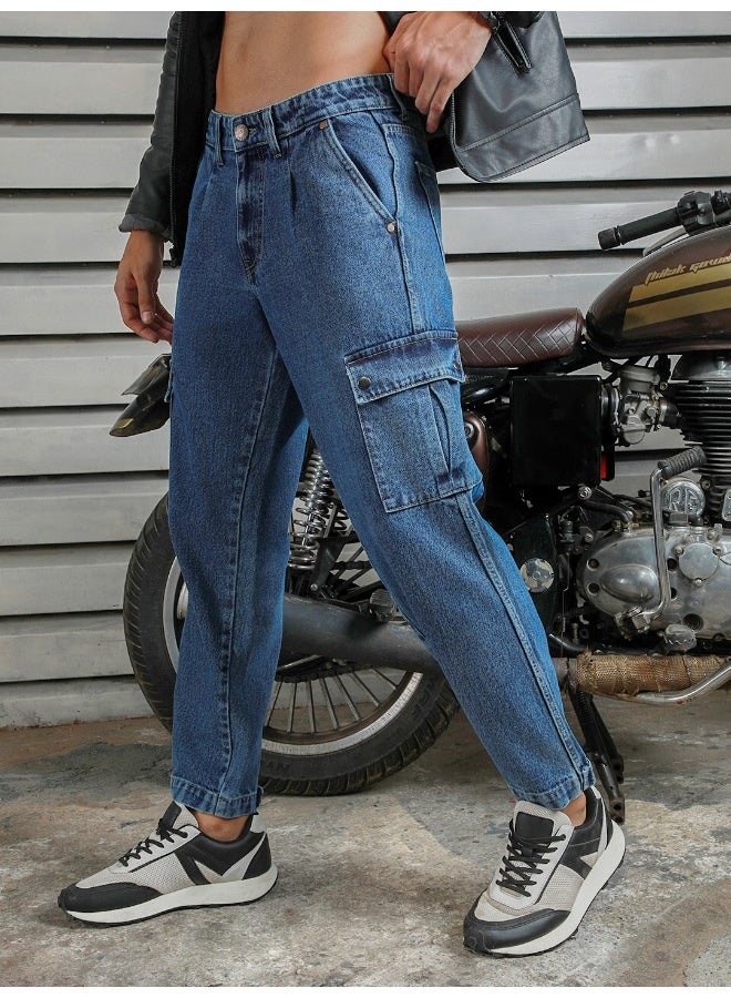 HIGH STAR Men's Indigo Relaxed Tapered Jeans - Comfortable and Fashionable Denim  - Image 3