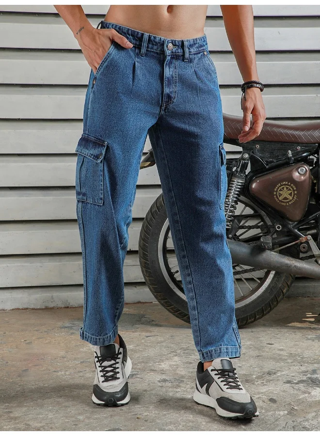 HIGH STAR Men's Indigo Relaxed Tapered Jeans - Comfortable and Fashionable Denim