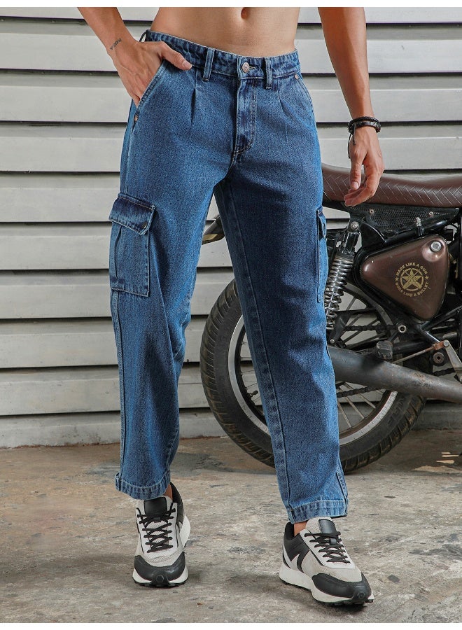 HIGH STAR Men's Indigo Relaxed Tapered Jeans - Comfortable and Fashionable Denim  - Image 5