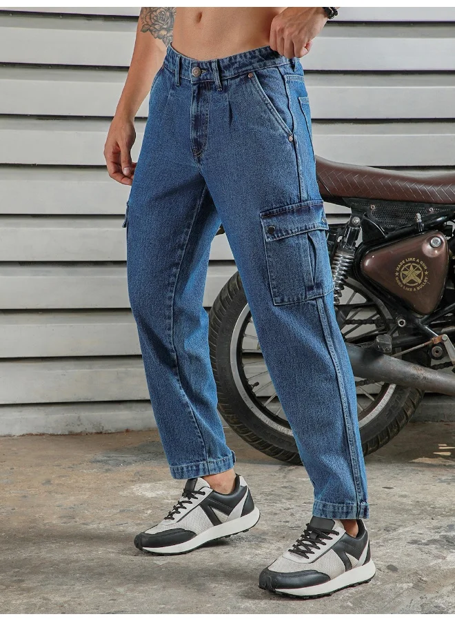 HIGH STAR Men's Indigo Relaxed Tapered Jeans - Comfortable and Fashionable Denim