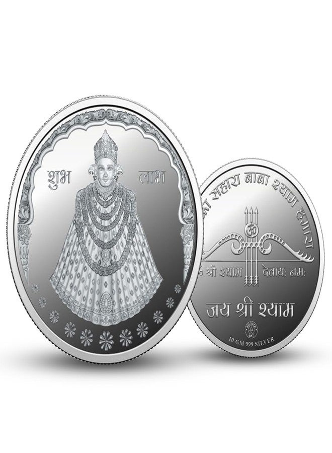 Silviya BIS Hallmarked Khatu Shyam Baba 999 Pure Silver Coin (10 Gram) Round Shape: Hindu Deity | Temple Offering | Devotional Gift | Religious Ceremonies - Image 1