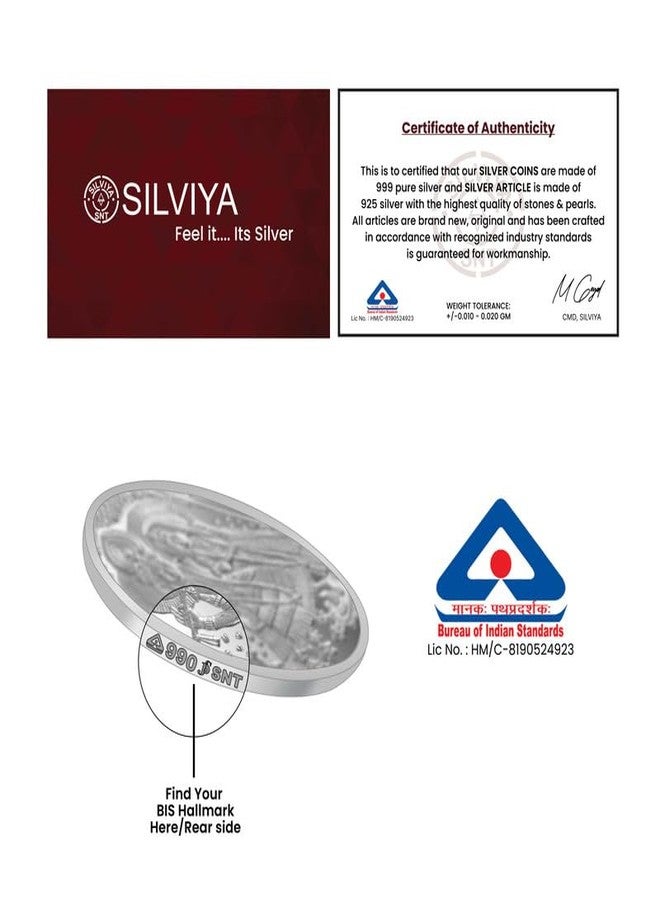 Silviya BIS Hallmarked Khatu Shyam Baba 999 Pure Silver Coin (10 Gram) Round Shape: Hindu Deity | Temple Offering | Devotional Gift | Religious Ceremonies - Image 4