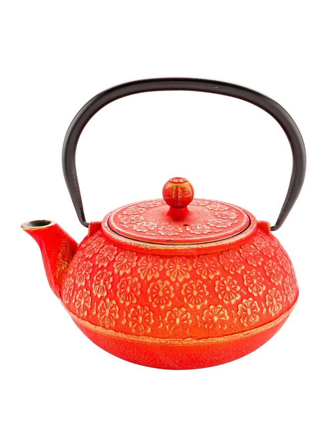 Restaurantware 30 Ounce Japanese Teapot, 1 Enamel Coated Japanese Tea Kettle - Cherry Blossom Design, Includes Mesh Strainer, Red Cast Iron Primitive Tea Kettle, For Teabags And Loose Leaf Tea - Image 1